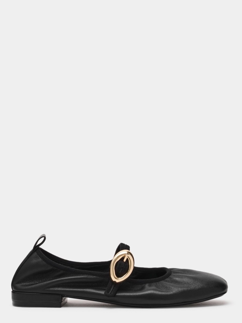 Steve Madden Black Leather Mary Jane Flat with Gold Oval Buckle